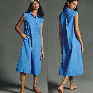 Anthropologie cap sleeve shirt dress Shirtdress SIZE M new blue color nwt